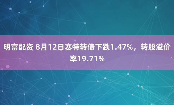 明富配资 8月12日赛特转债下跌1.47%，转股溢价率19.71%